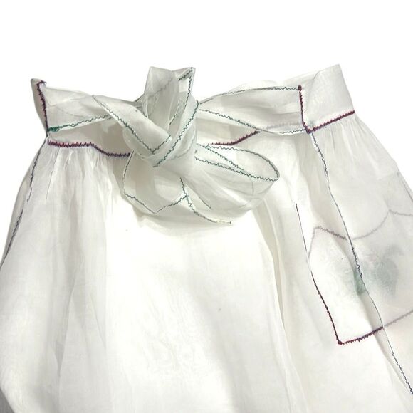Vintage Aprons Sheer White Floral Set of 2 Hand Sewn Pockets Waist Tie Back - Picture 11 of 11
